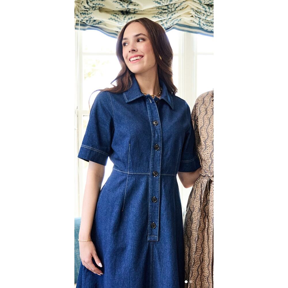 Maxwell and Geraldine Tuckernuck Amelia Denim Jean Button Midi Shirt Dress L - Picture 4 of 13